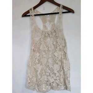 Roomates Tank Top Womens S Off White Crochet Knit Boho Festival Beach‎ Coastal